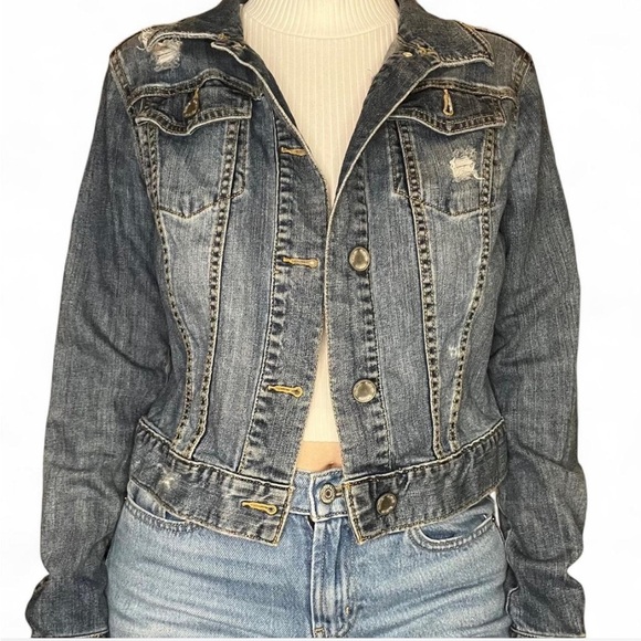a.n.a Blue distressed Denim Jean Jacket size medium - Picture 1 of 8